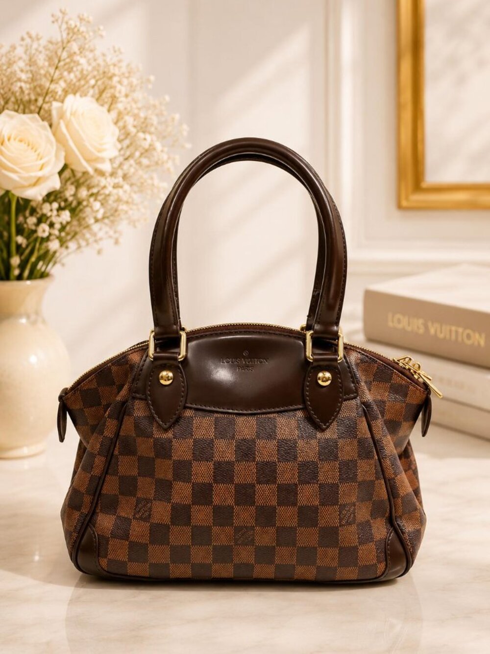 Authentic Louis Vuitton Verona PM Damier Ebene Shoulder Handbag Brown